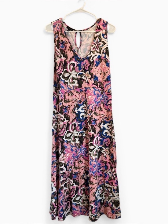Talbots Dresses & Skirts - Talbots Casual Summer Scroll Print Maxi Dress Large Pink Blue Jersey A-Line